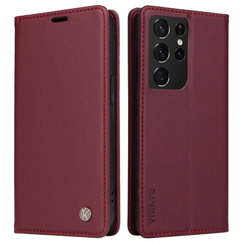 YIKATU YK- 001 for Samsung Galaxy S21 Ultra 5G Anti-scratch Phone Wallet Case Stand PU Leather Magnetic Closure Protective Cover
