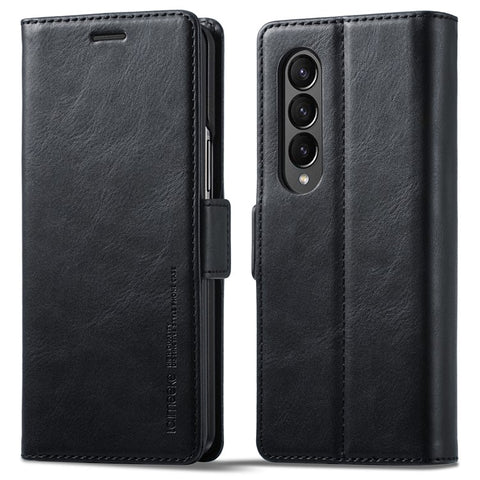 LC.IMEEKE for Samsung Galaxy Z Fold3 5G RFID Blocking Phone Cover PU Leather + PC Wallet Stand Double Magnetic Clasps Phone Shell
