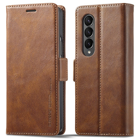 LC.IMEEKE for Samsung Galaxy Z Fold3 5G RFID Blocking Phone Cover PU Leather + PC Wallet Stand Double Magnetic Clasps Phone Shell