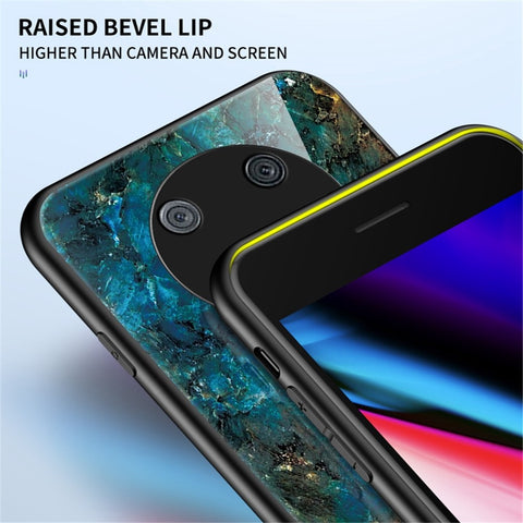 For Huawei Enjoy 50 Pro 4G / nova Y90 4G Fall Resistant Phone Cover Marble Pattern Tempered Glass+PC+TPU Hybrid Case
