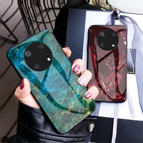 For Huawei Enjoy 50 Pro 4G / nova Y90 4G Fall Resistant Phone Cover Marble Pattern Tempered Glass+PC+TPU Hybrid Case