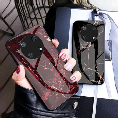 For Huawei Enjoy 50 Pro 4G / nova Y90 4G Fall Resistant Phone Cover Marble Pattern Tempered Glass+PC+TPU Hybrid Case