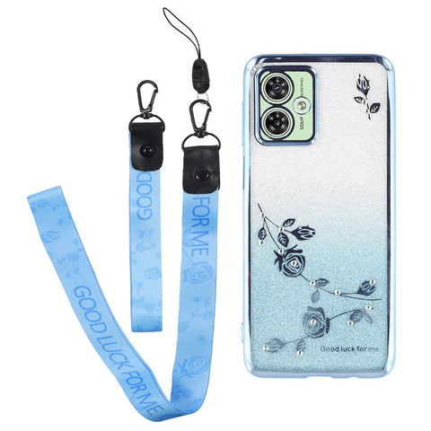 KADEM For Motorola Moto G54 5G / G64 5G TPU Case Rhinestone Flower Phone Cover with Lanyard