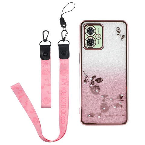 KADEM For Motorola Moto G54 5G / G64 5G TPU Case Rhinestone Flower Phone Cover with Lanyard