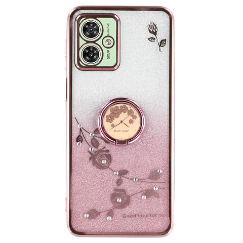 KADEM For Motorola Moto G54 5G / G64 5G Kickstand Case Rhinestone Flower TPU Phone Cover