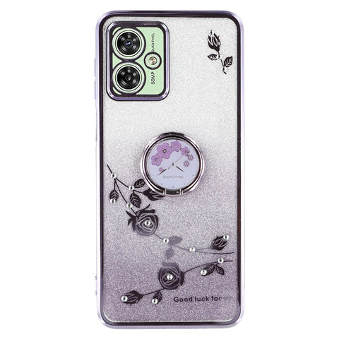 KADEM For Motorola Moto G54 5G / G64 5G Kickstand Case Rhinestone Flower TPU Phone Cover