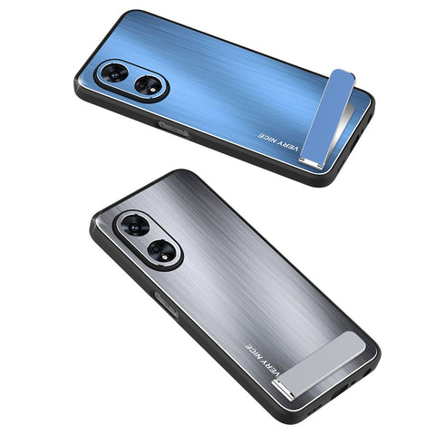 For Oppo A97 5G Kickstand Phone Case TPU Bumper Brushed Aluminium Alloy Back Protective Cover
