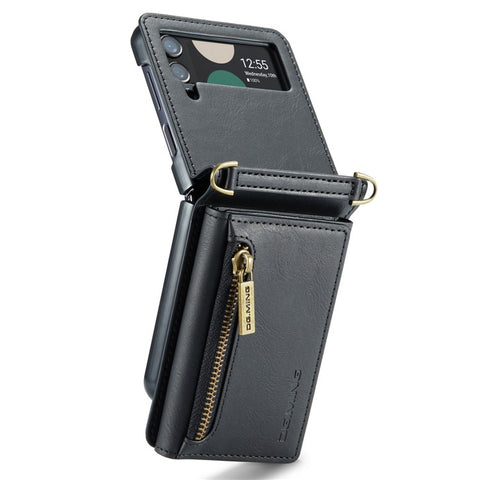 DG.MING M5 Series for Samsung Galaxy Z Flip3 5G Case RFID Blocking Card Slots Leather+PC Phone Cover