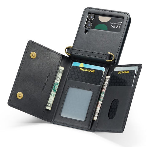 DG.MING M5 Series for Samsung Galaxy Z Flip3 5G Case RFID Blocking Card Slots Leather+PC Phone Cover
