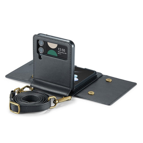 DG.MING M5 Series for Samsung Galaxy Z Flip3 5G Case RFID Blocking Card Slots Leather+PC Phone Cover