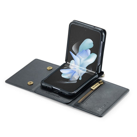 DG.MING M5 Series for Samsung Galaxy Z Flip3 5G Case RFID Blocking Card Slots Leather+PC Phone Cover