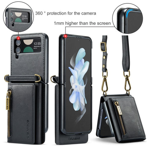 DG.MING M5 Series for Samsung Galaxy Z Flip3 5G Case RFID Blocking Card Slots Leather+PC Phone Cover