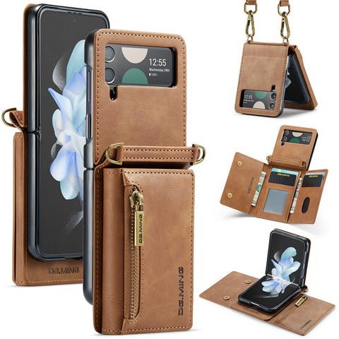 DG.MING M5 Series for Samsung Galaxy Z Flip3 5G Case RFID Blocking Card Slots Leather+PC Phone Cover