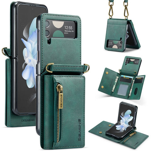 DG.MING M5 Series for Samsung Galaxy Z Flip3 5G Case RFID Blocking Card Slots Leather+PC Phone Cover