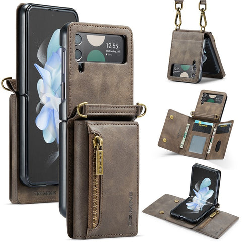 DG.MING M5 Series for Samsung Galaxy Z Flip3 5G Case RFID Blocking Card Slots Leather+PC Phone Cover