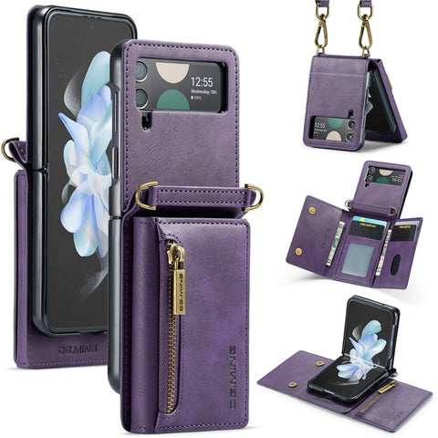 DG.MING M5 Series for Samsung Galaxy Z Flip3 5G Case RFID Blocking Card Slots Leather+PC Phone Cover