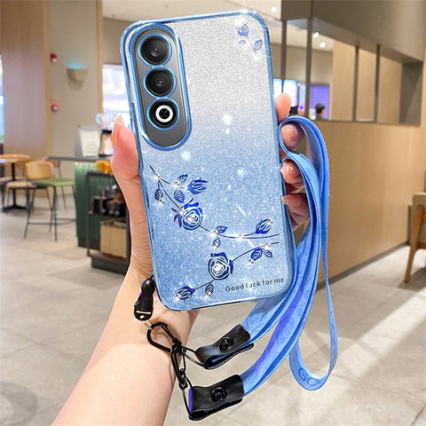 KADEM For OnePlus Nord CE4 5G TPU Case Flower Gradient Color Glitter Cover with Lanyard