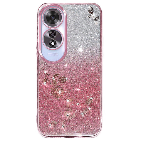 KADEM For Oppo A60 4G Case with Lanyard Flower Glitter Shockproof Soft TPU Phone Cover