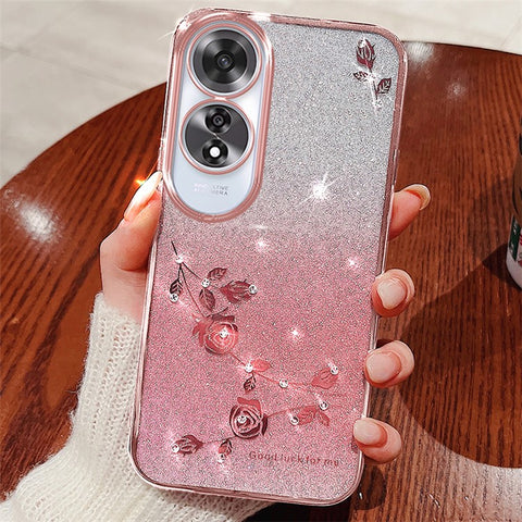 KADEM For Oppo A60 4G Case with Lanyard Flower Glitter Shockproof Soft TPU Phone Cover