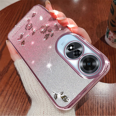 KADEM For Oppo A60 4G Case with Lanyard Flower Glitter Shockproof Soft TPU Phone Cover