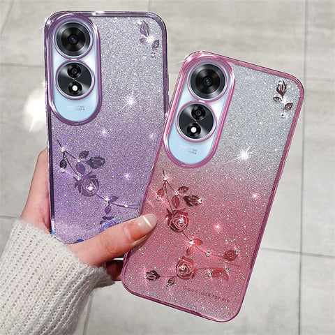 KADEM For Oppo A60 4G Case with Lanyard Flower Glitter Shockproof Soft TPU Phone Cover