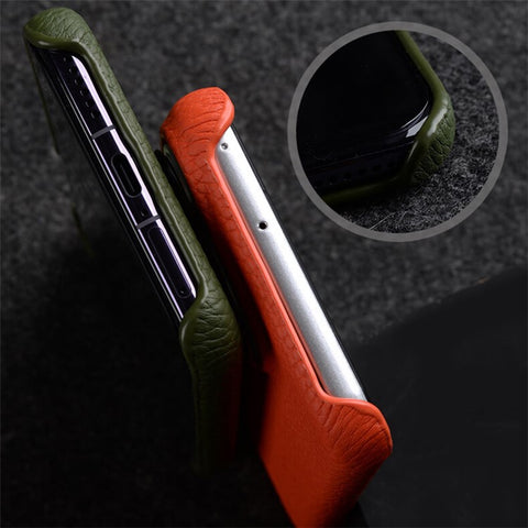 MELKCO For Huawei Pura 70 Case Genuine Cow Leather + PC Phone Cover Not Full Coverage Frame