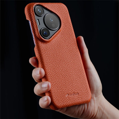 MELKCO For Huawei Pura 70 Case Genuine Cow Leather + PC Phone Cover Not Full Coverage Frame