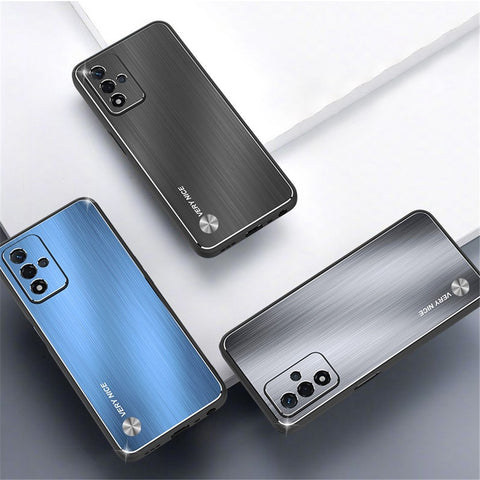 For Oppo A93s 5G Anti-wear Phone Case Brushed Aluminium Alloy Back + TPU Frame Precise Cutout Back Cover