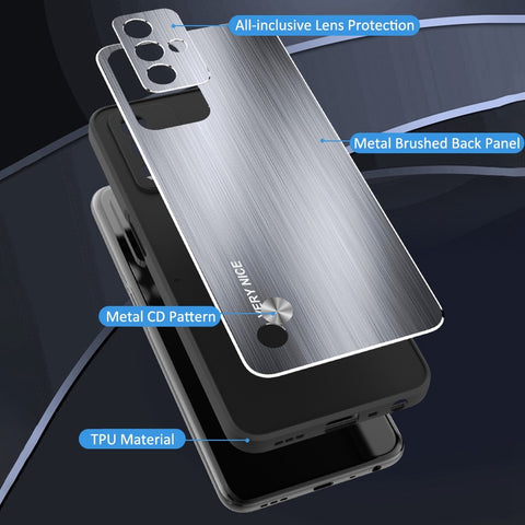 For Oppo A93s 5G Anti-wear Phone Case Brushed Aluminium Alloy Back + TPU Frame Precise Cutout Back Cover