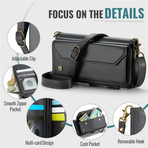 For Samsung Galaxy Z Fold3 5G Leather Case CASEME C36 Zipper Multiple Card Slots Phone Cover with Straps