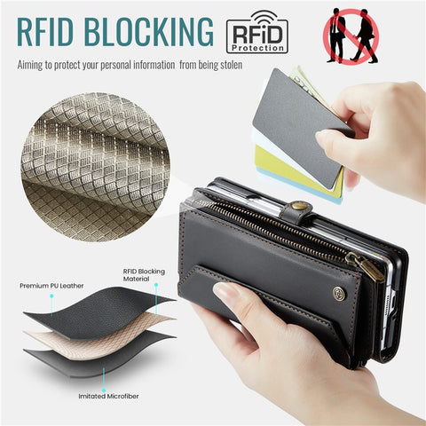For Samsung Galaxy Z Fold3 5G Leather Case CASEME C36 Zipper Multiple Card Slots Phone Cover with Straps