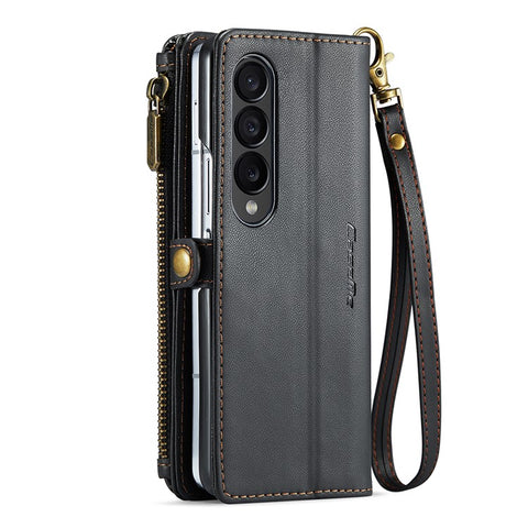 For Samsung Galaxy Z Fold3 5G Leather Case CASEME C36 Zipper Multiple Card Slots Phone Cover with Straps