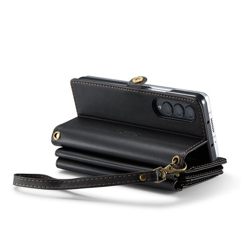 For Samsung Galaxy Z Fold3 5G Leather Case CASEME C36 Zipper Multiple Card Slots Phone Cover with Straps