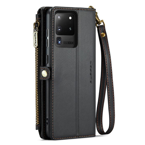 For Samsung Galaxy S20 Ultra Leather Case CASEME C36 Zipper Multiple Card Slots Phone Cover with Straps