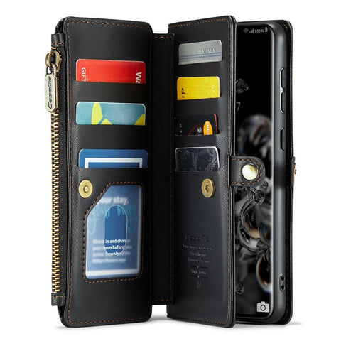 For Samsung Galaxy S20 Ultra Leather Case CASEME C36 Zipper Multiple Card Slots Phone Cover with Straps