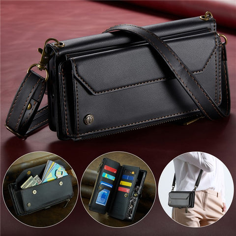 For Samsung Galaxy S20 Ultra Leather Case CASEME C36 Zipper Multiple Card Slots Phone Cover with Straps