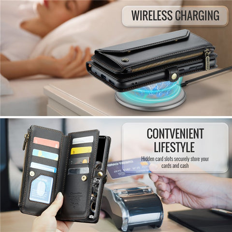 For Samsung Galaxy S20 Ultra Leather Case CASEME C36 Zipper Multiple Card Slots Phone Cover with Straps
