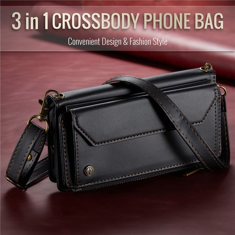 For iPhone 6 Plus / 6s Plus / 7 Plus / 8 Plus Leather Case CASEME C36 Zipper Multiple Card Slots Phone Cover with Straps