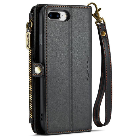 For iPhone 6 Plus / 6s Plus / 7 Plus / 8 Plus Leather Case CASEME C36 Zipper Multiple Card Slots Phone Cover with Straps