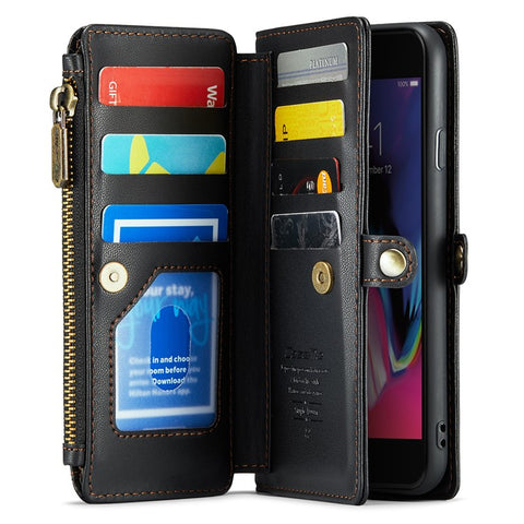 For iPhone 6 Plus / 6s Plus / 7 Plus / 8 Plus Leather Case CASEME C36 Zipper Multiple Card Slots Phone Cover with Straps