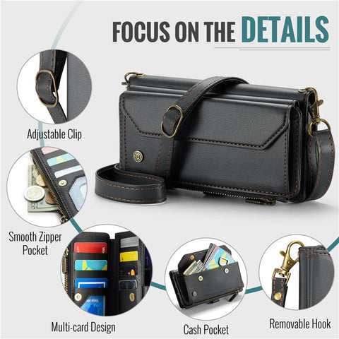 For iPhone 6 Plus / 6s Plus / 7 Plus / 8 Plus Leather Case CASEME C36 Zipper Multiple Card Slots Phone Cover with Straps