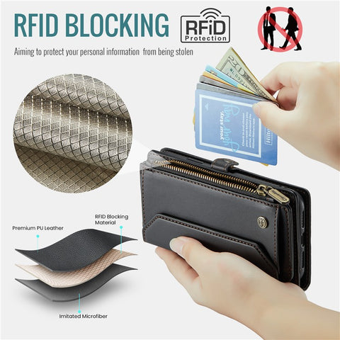 For iPhone 6 Plus / 6s Plus / 7 Plus / 8 Plus Leather Case CASEME C36 Zipper Multiple Card Slots Phone Cover with Straps