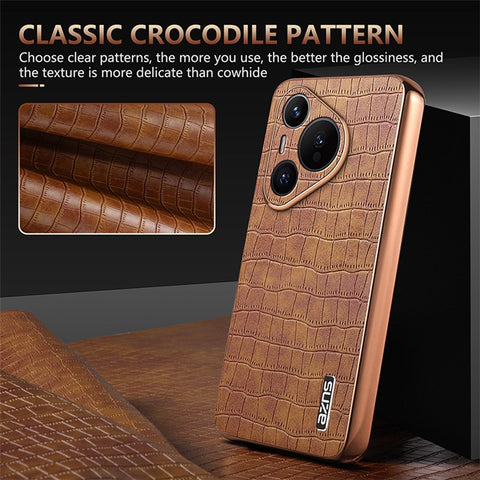 AZNS For Huawei Pura 70 Slim Case Crocodile Texture Leather + TPU Phone Cover