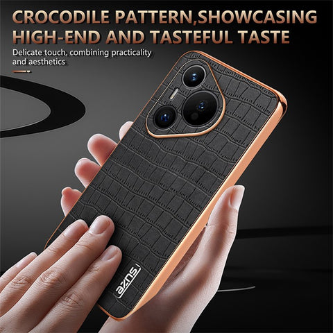 AZNS For Huawei Pura 70 Slim Case Crocodile Texture Leather + TPU Phone Cover