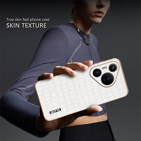 AZNS For Huawei Pura 70 Slim Case Crocodile Texture Leather + TPU Phone Cover