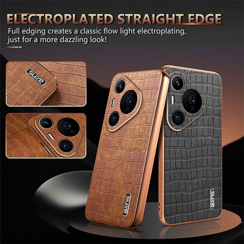 AZNS For Huawei Pura 70 Pro / Pura 70 Pro+ Case PU Leather Coated TPU Electroplating Phone Cover