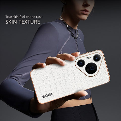 AZNS For Huawei Pura 70 Pro / Pura 70 Pro+ Case PU Leather Coated TPU Electroplating Phone Cover