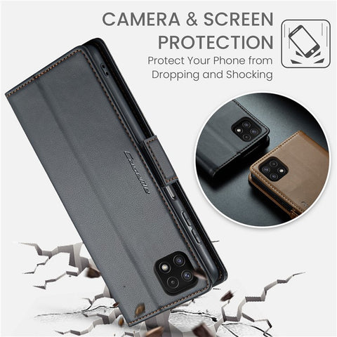 CASEME 023 Series For Samsung Galaxy A22 5G (EU Version) / F42 5G Wallet Case RFID Blocking Phone Cover