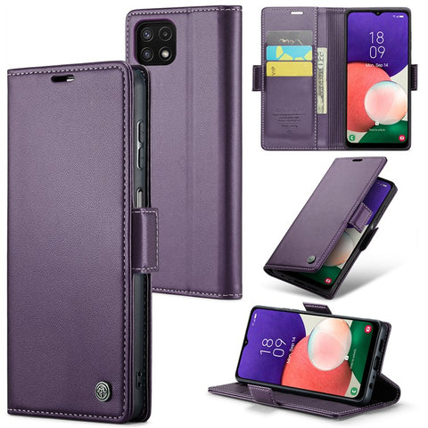 CASEME 023 Series For Samsung Galaxy A22 5G (EU Version) / F42 5G Wallet Case RFID Blocking Phone Cover
