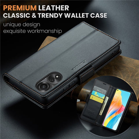 CASEME 023 Series For Oppo A78 4G Case RFID Blocking PU Leather Glossy Phone Wallet Cover